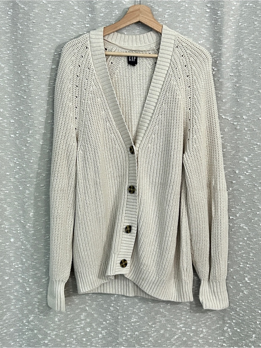 GAP Women's Ivory Open-Knit Button Cardigan